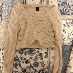 Shein Beige Knit V-Neck Sweater Cropped